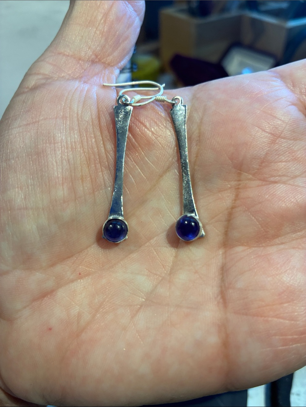 Sterling Silver Blue Drop Sapphire Earrings - 1.5 Inches Long